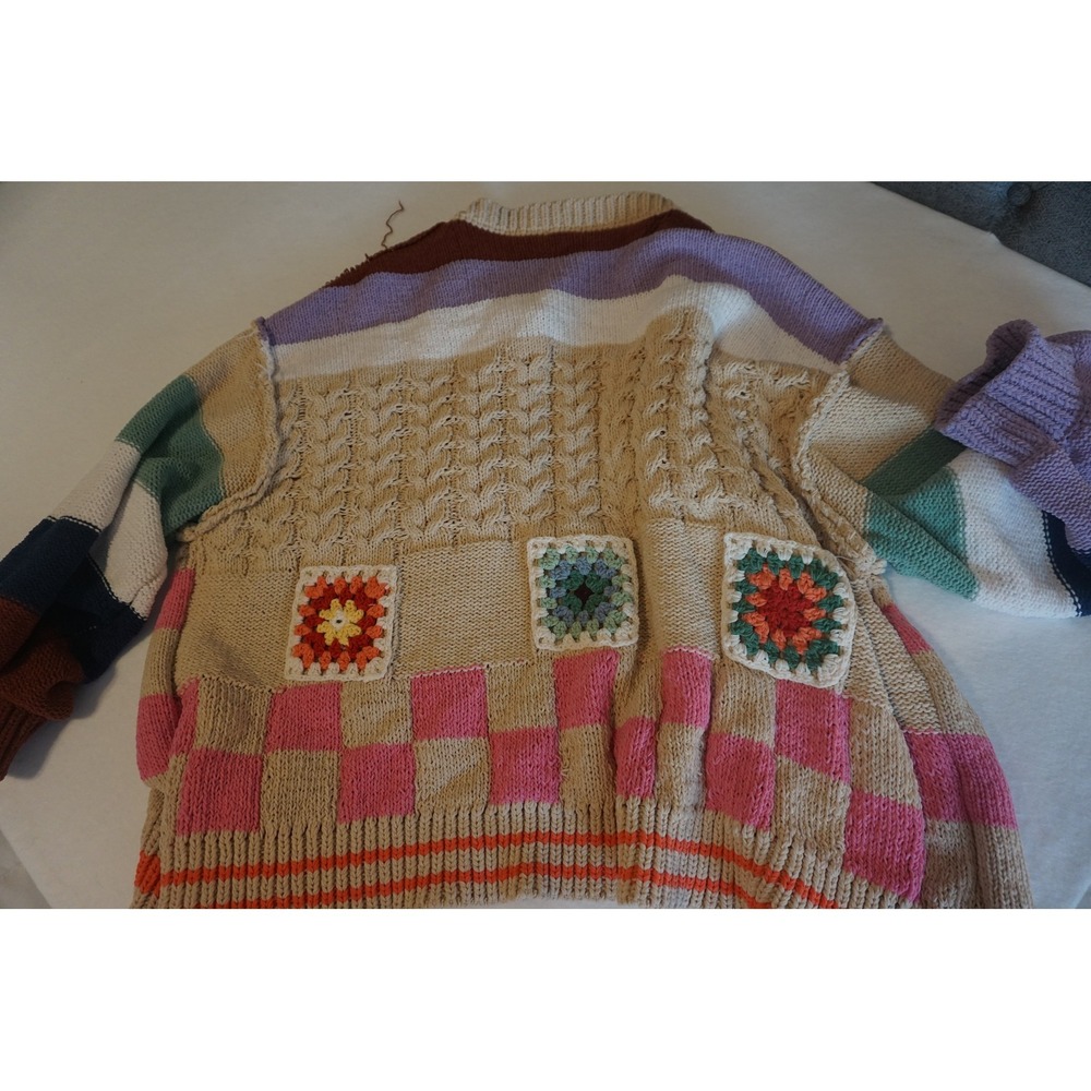 POL Patchwork Granny Square Crochet Cardigan Sweater Womens Medium YST336 Multi - Picture 7 of 12